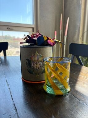 McKenzie Childs Yellow Swirl Glass candle holder